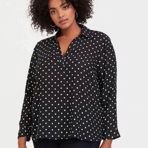 Torrid Crepe Collared Pullover Blouse Size 3X Polka Dot Office Top Preppy Work